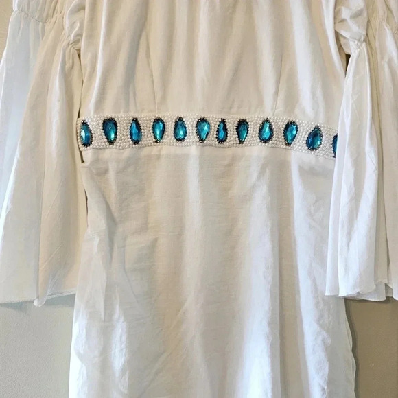 TAJ By Sabrina Crippa Handmade Beaded Bohemian Bell Sleeve Cotton Tunic Blouse S - Picture 7 of 14